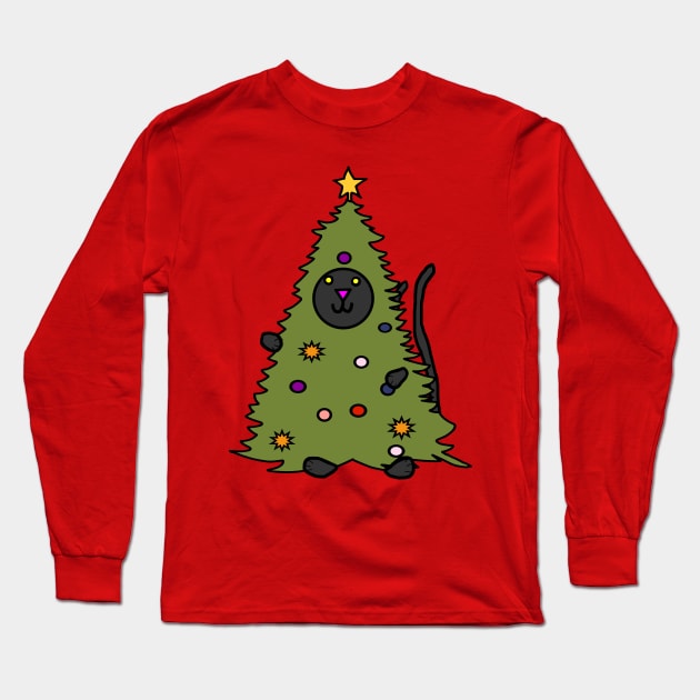 Funny Christmas Tree Kitty Cat Long Sleeve T-Shirt by ellenhenryart